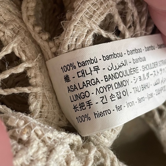 Zara Woman 100% bamboo macrame crochet messenger tote bag crossbody beige - Picture 11 of 11